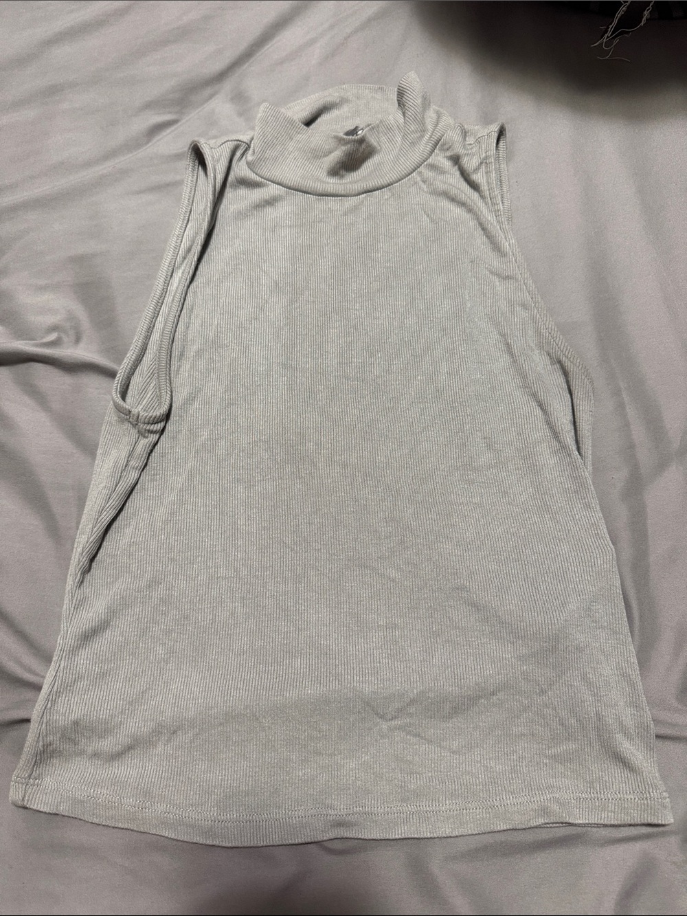 GUESS Ribbed Mock Neck Tank Top - Light Gray